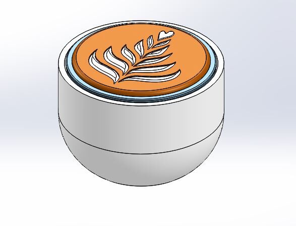CAD model of yoyo sitting within white cup.