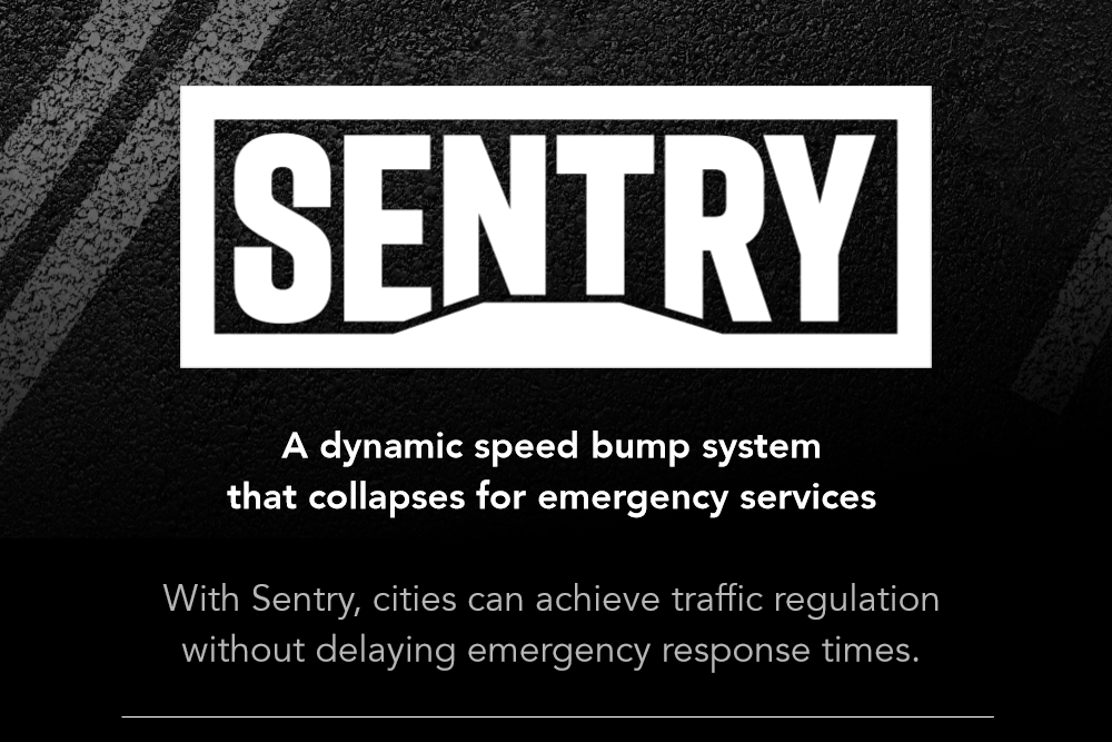Sentry logo. A dynamic speed bump system that collapses for emergency services. With Sentry, cities can achieve traffic regulation without delaying emergency response times.